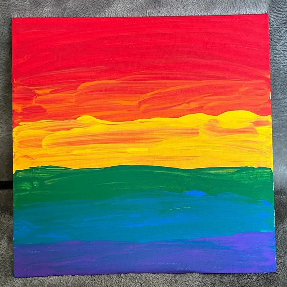🌈 Acrylic Paint on 8”x8” canvas board - Rainbow in honor of pride month - Picture 4 of 6